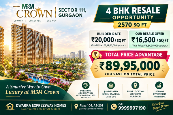 4bhk clubhouse facing flat for sale in M3M Crown 